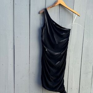 Beyond Yoga Black One-Shoulder Ruched Mini Dress